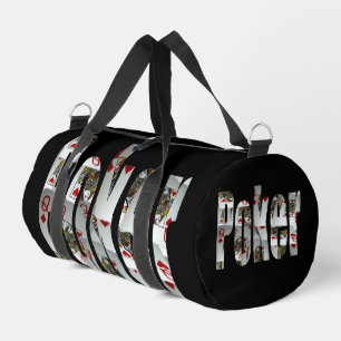 Pokerlogo gemaakt met koninginnen, plunjezak