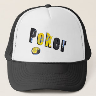 Pokerlogo gemaakt van pokerfiches, trucker pet