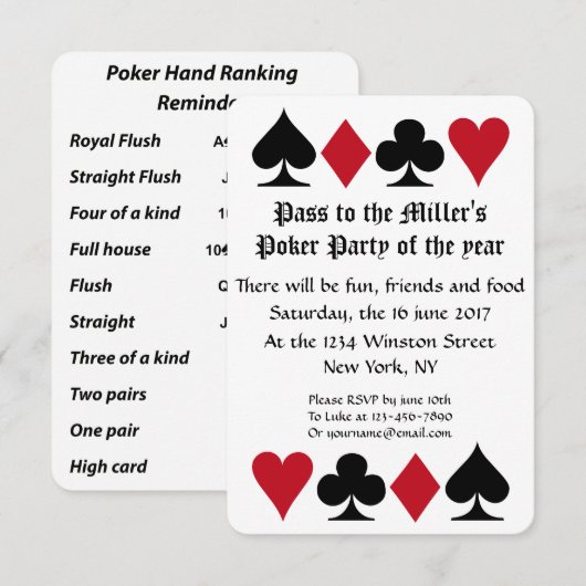 Pokerpartij-uitnodiging met handmatige rangschikki kaart (Voorkant / Achterkant)
