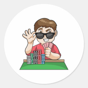 Pokerspeler in Poker met zonnebril Ronde Sticker