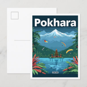 Pokhara Nepal kunst reisillustratie Briefkaart
