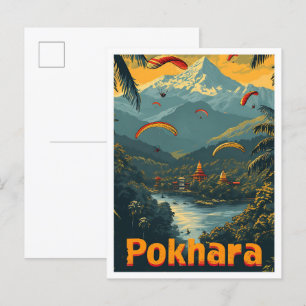 Pokhara Nepal  kunst reisillustratie Briefkaart