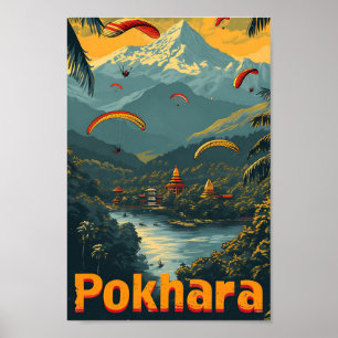 Pokhara Nepal kunst reisillustratie Poster