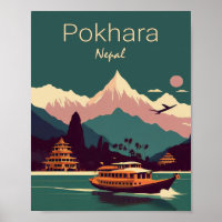 Pokhara Népal Poster minimaliste Vintage voyage