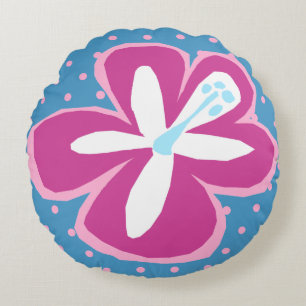 Pokii Hawaiian Aloha Hibiscus Polka Dot omkeerbaar Rond Kussen