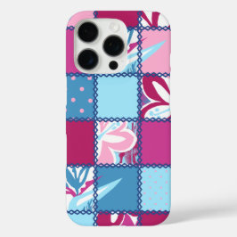 Pokii Hawaiian Floral en Dot Patchwork Pink iPhone 16 Pro Hoesje