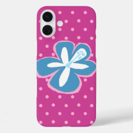 Pokii Hawaiian snijdt Hibiscus Polka Dot Pink iPhone 16 Plus Hoesje