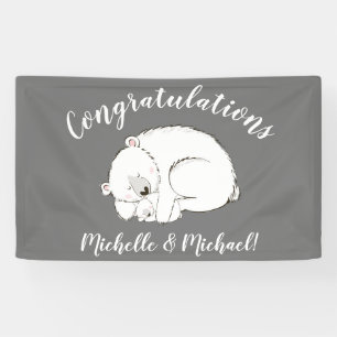 Polair Beer Baby shower Wintergrijs Genderneutraal Spandoek