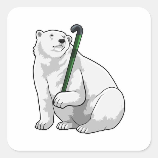 Polair beer bij Hockey met Hockey-stick Vierkante Sticker (Voorkant)