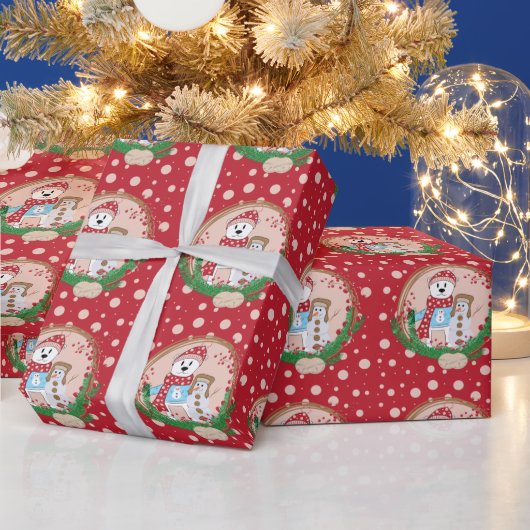 Polair Beer en Snowman Polka Dots Pattern  Cadeaupapier (Feestdagen)