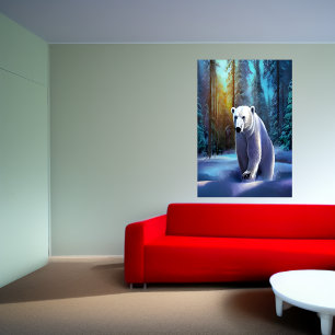 Polair beer in het sneeuwwoud   AI Art Poster