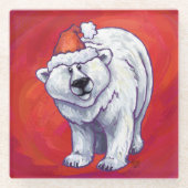 Polair Beer Kerstmis op rood Glazen Onderzetter (Voorkant)