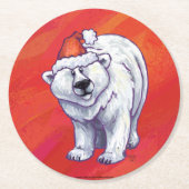 Polair Beer Kerstmis op rood Ronde Kartonnen Onderzetter (Voorkant)