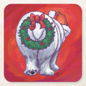 Polair Beer Kerstmis op rood Vierkante Kartonnen Onderzetter (Voorkant)