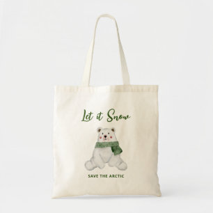 Polair Beer met groene scarf, sparen het Arctisch Tote Bag