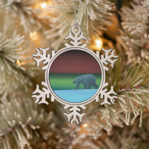 Polair licht Beer Tin Sneeuwvlok Ornament