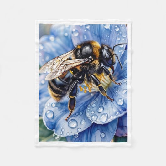 Polaire Abeille sur couverture de fleur bleue (Devant)