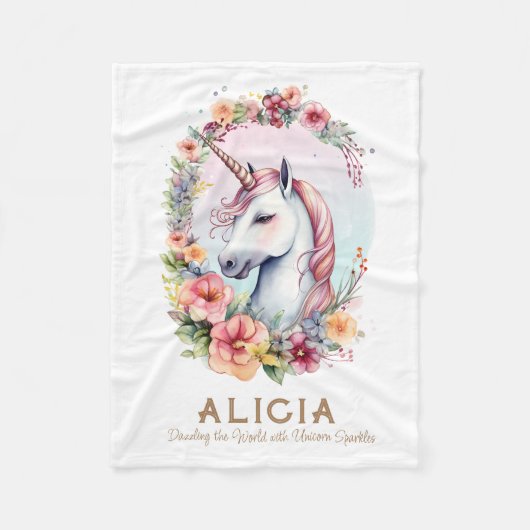 Polaire Aquarelle Unicorne et couronne florale Couverture  (Devant)