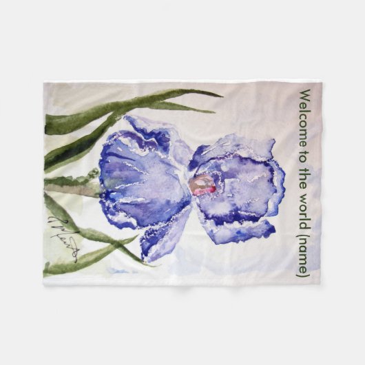 Polaire Art d'aquarelle d'iris - couverture de bébé (Devant (Horizontal))