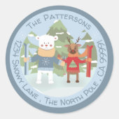 Polaire Beer en rendierblauwe envelop Ronde Sticker (Voorkant)