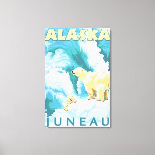 Polaire Beren & Cub - Juneau, Alaska Canvas Afdruk (Voorkant)