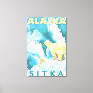 Polaire Beren & Cub - Sitka, Alaska Canvas Afdruk
