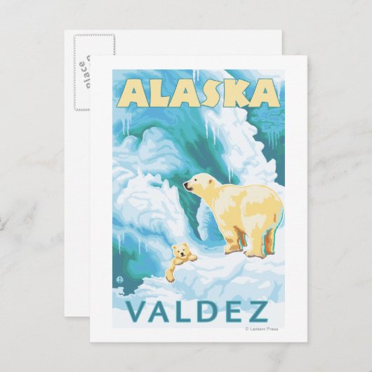 Polaire Beren & Cub - Valdez, Alaska Briefkaart (Voorkant / Achterkant)