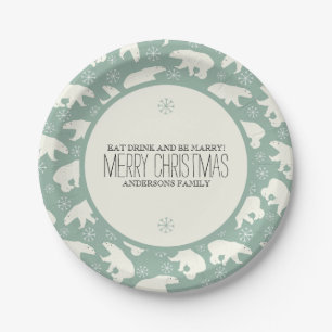 Polaire Beren en Snowflakes kerstSjabloon Papieren Bordje