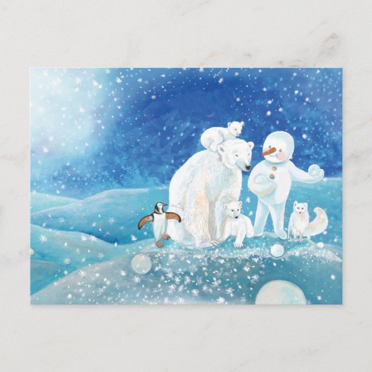 Polaire Beren, Polar Fox, Emperor pinguin en Snowm Briefkaart (Voorkant)