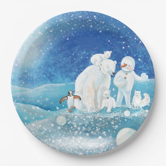 Polaire Beren, Polar Fox, Emperor pinguin en Snowm Papieren Bordje (Voorkant)