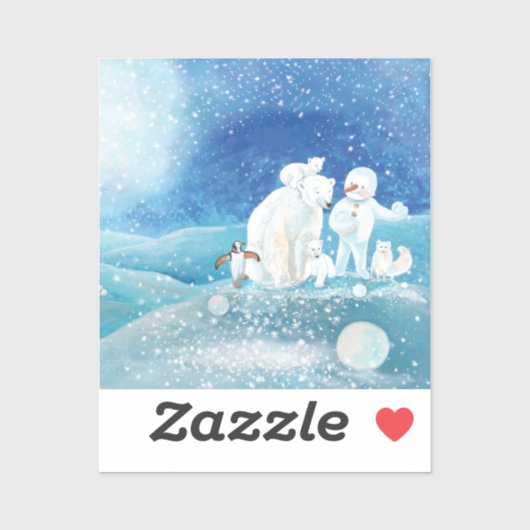Polaire Beren, Polar Fox, Emperor pinguin en Snowm Sticker (Vel)