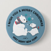 Polaire Beren Snowflakes Merry Kerstmis Button (Voorkant)