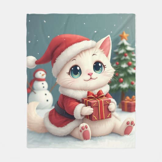 Polaire Blanche couverture bébé chat de Noël (Devant)
