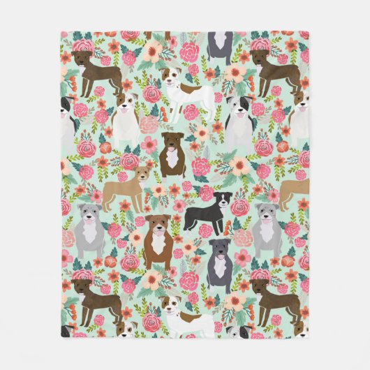 Polaire Blanche florale de Pitbull - couverture de chien,  (Devant)