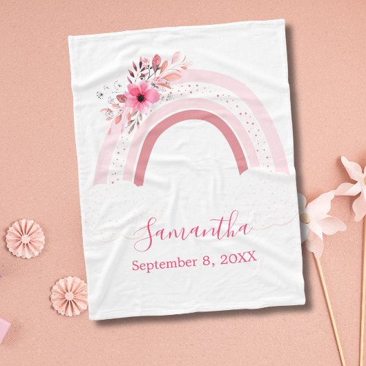 Polaire Boho Arc-en-ciel rose fleurs florales Couverture b