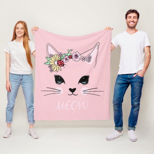 Polaire Chat adorable | Couverture de chat rose mignonne (En situation)