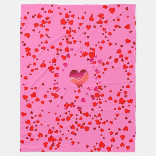 Polaire "Coeurs" couverture faite sur commande d'ouatine, (Devant)