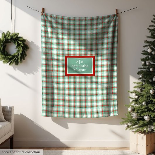 Polaire Couverture à carreaux Monogramme Rouge Vert Chic d