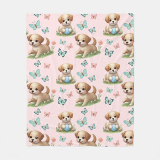 Polaire Couverture à motif chiots et papillons