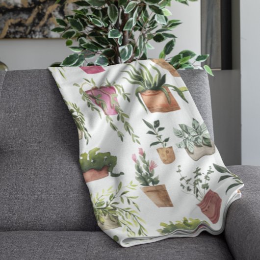 Polaire Couverture à motif de plantes en pot à l'aquarelle