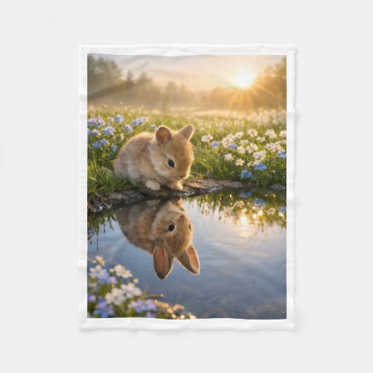 Polaire Couverture ADOM Lever de soleil Lapin Reflet d'eau (Devant)