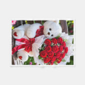 Polaire Couverture ADOM Ourson Mignon & Roses (Devant (Horizontal))