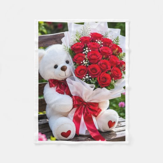 Polaire Couverture ADOM Ourson Mignon & Roses (Devant)