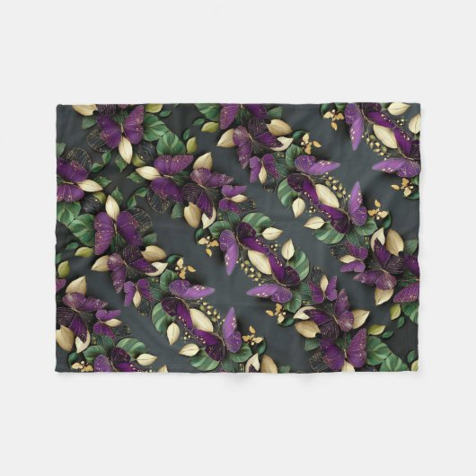 Polaire Couverture ADOM Papillon Violet Feuille d'Or (Devant (Horizontal))