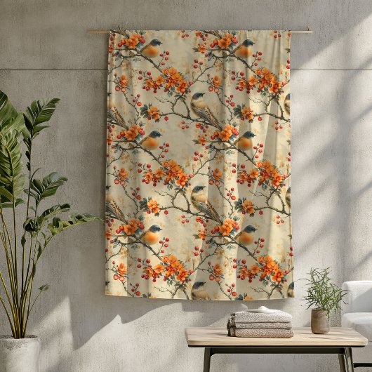 Polaire Couverture automnale rustique avec oiseaux et flor