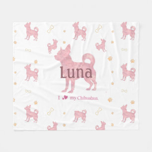 Polaire Couverture avec silhouette de chihuahua rose paste