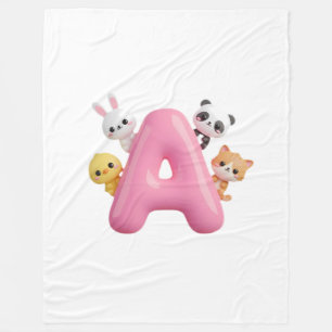 Polaire Couverture bébé animaux de la forêt Lettre A rose