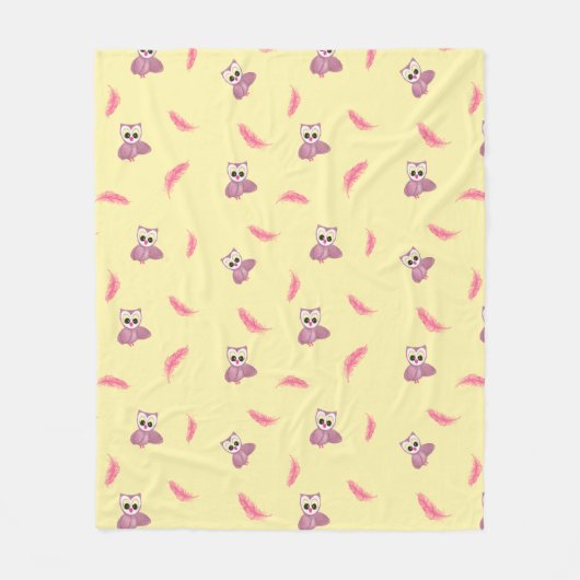 Polaire Couverture bébé jaune douillette avec hibou et plu (Devant)