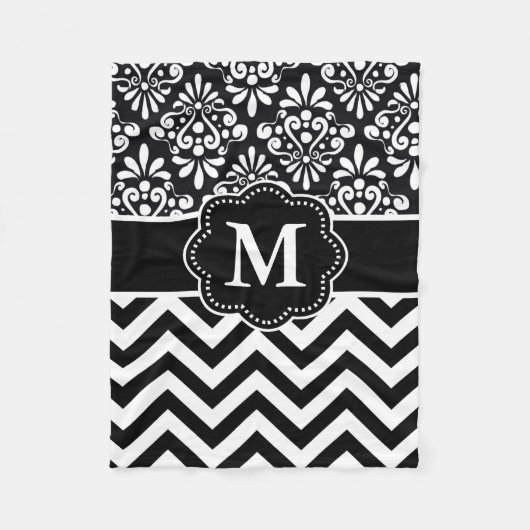 Polaire Couverture blanche noire de monogramme de Chevron (Devant)