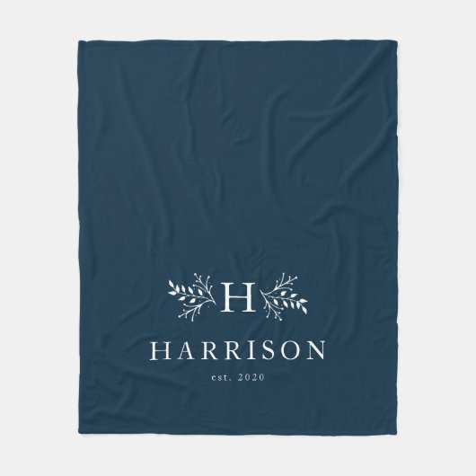 Polaire Couverture bleu marine monogramme rustique pour je (Devant)